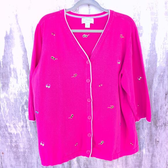 CJ Banks Sweaters - Vintage C. J. Banks Cardigan Beachy GrannyCore GrandmaBeach Hot Pink Women's 2X
